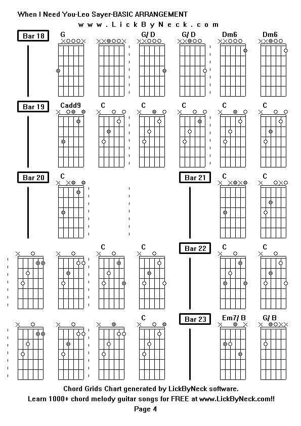 Chord Grids Chart of chord melody fingerstyle guitar song-When I Need You-Leo Sayer-BASIC ARRANGEMENT,generated by LickByNeck software.